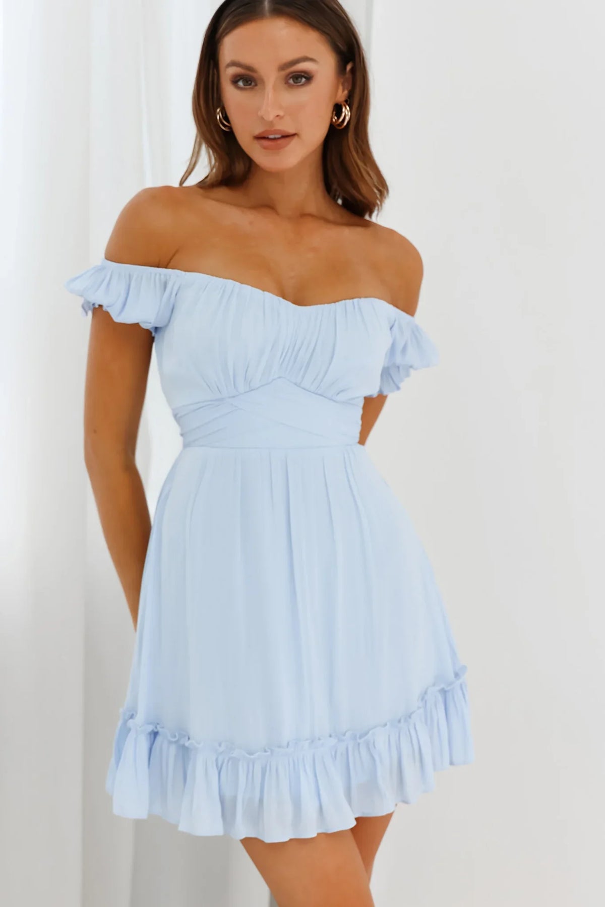 Linka Off-Shoulder Tie Back Dress Steel Blue