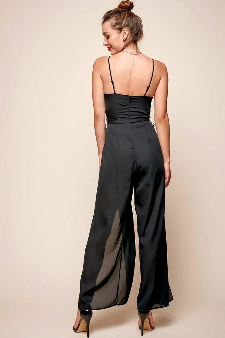 Carrie High Slit Chiffon Jumpsuit Black