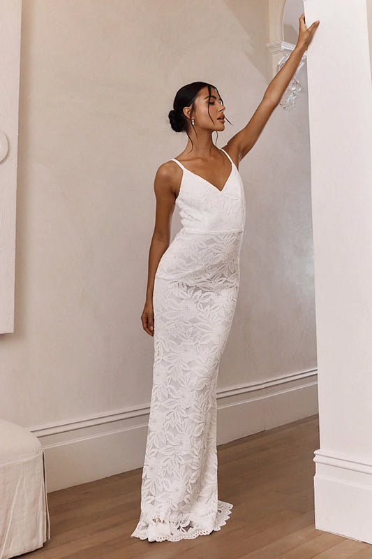 Honey Blossom Keyhole Back Lace Maxi Dress White