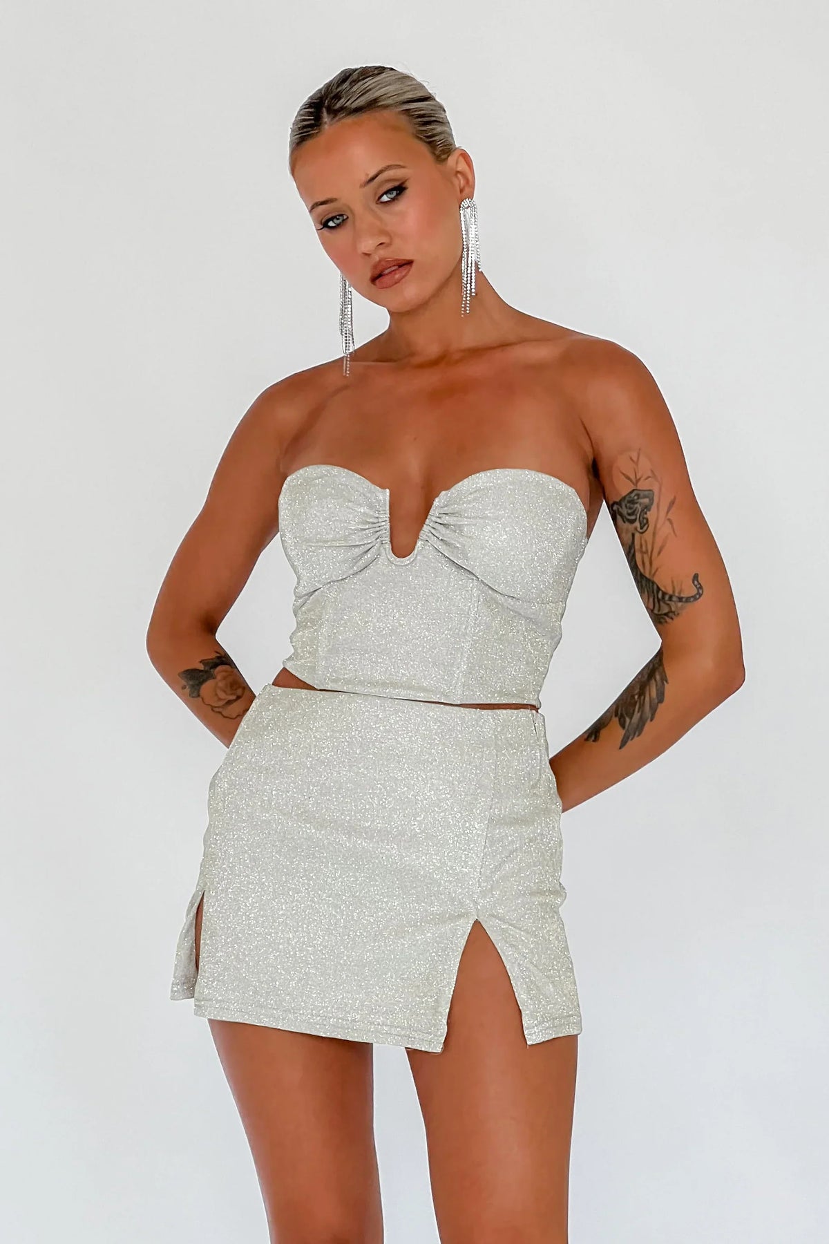Tamira Split Mini Skirt Silver/Gold