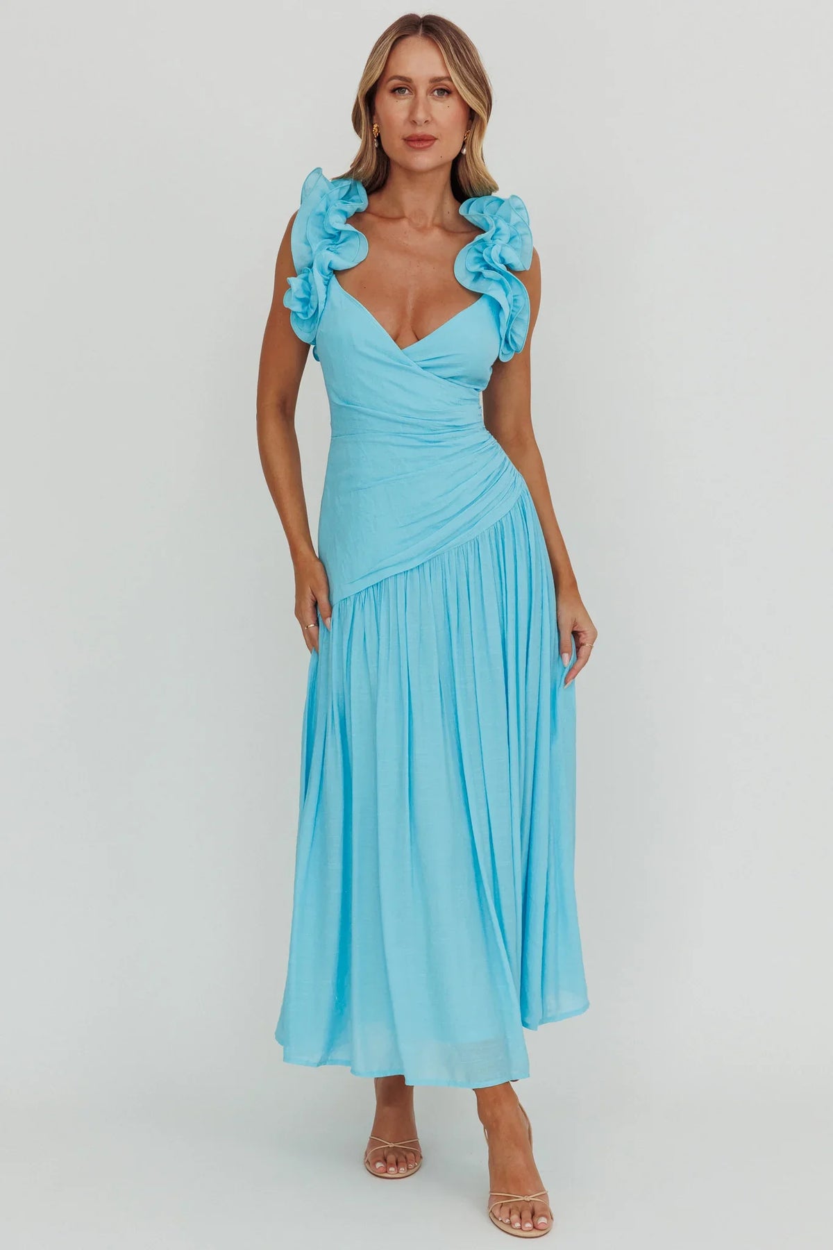 Kinley Ruffle Strap Maxi Dress Blue