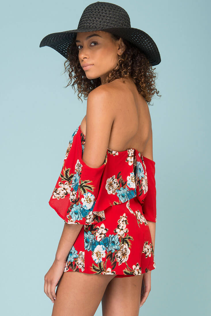 Dixie Floral Print Romper Red