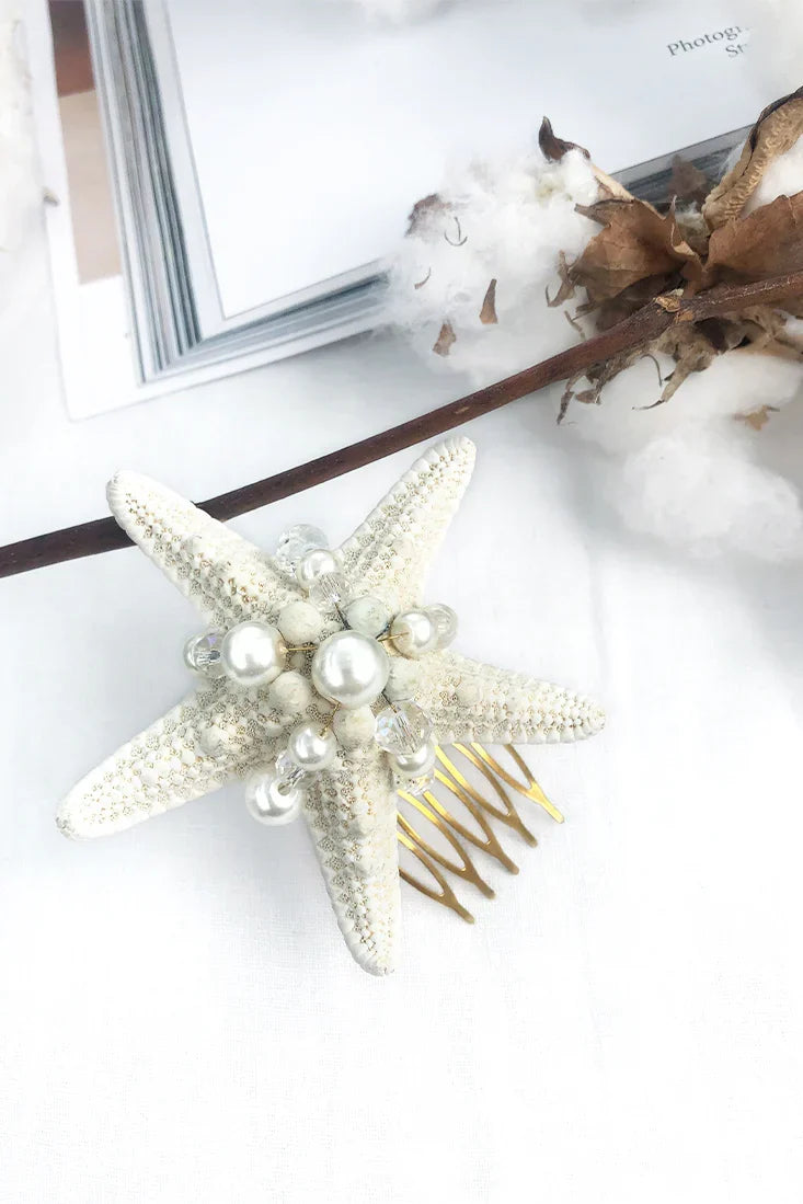 Rae Pearl Accent Starfish Clip White