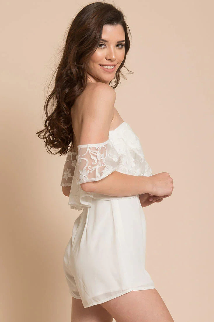Adeline Lace Open Back Club Party Romper White