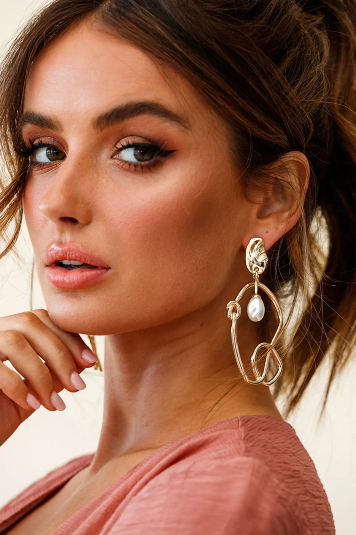 Paloma Abstract Pearl Drop Earrings Gold