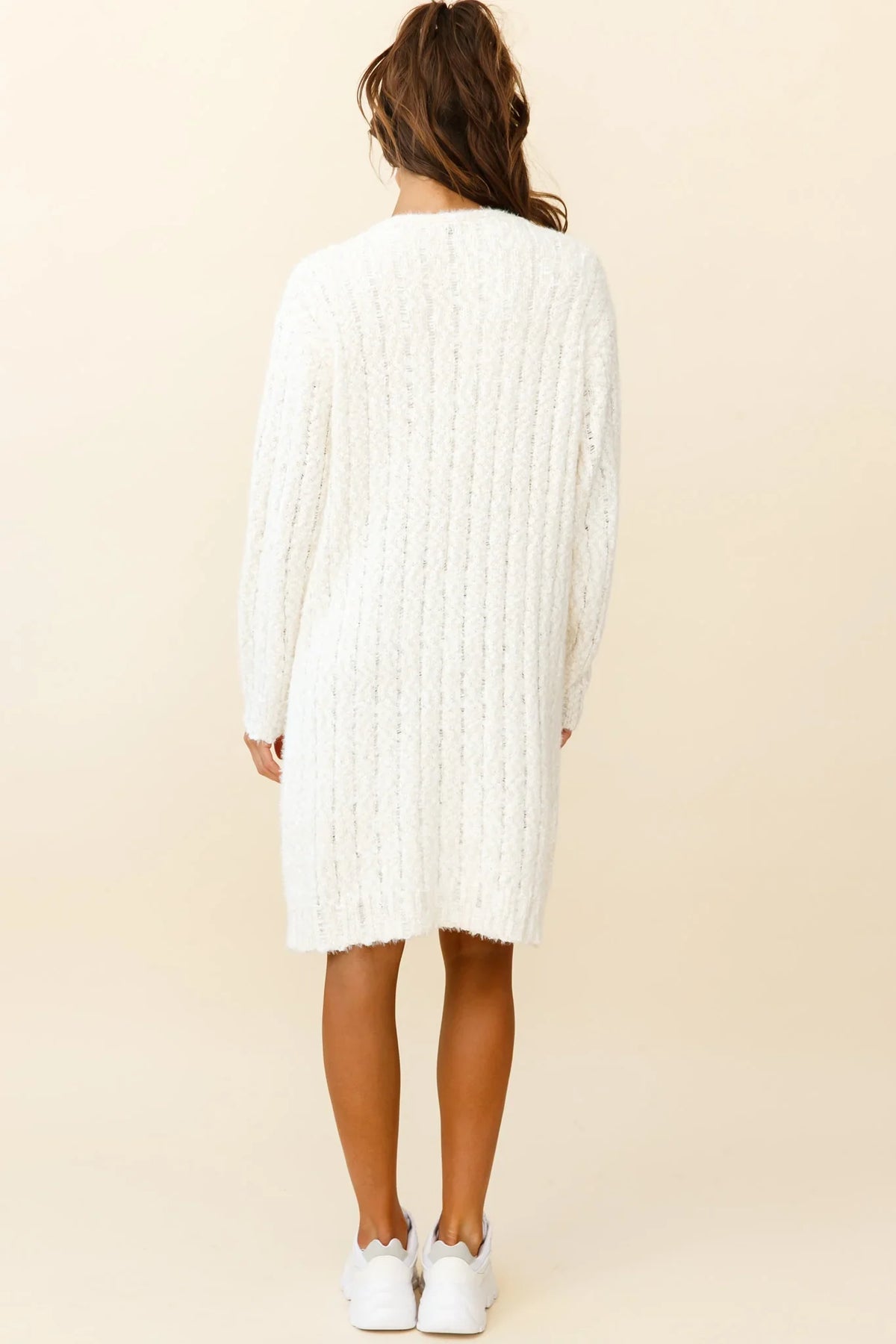 Fredricka Long-Line Knit Cardigan White