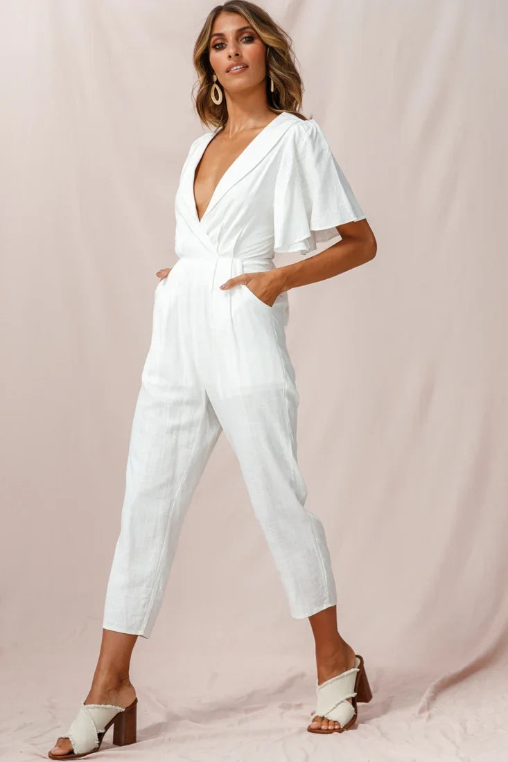 Dana Straight Leg Collared Neck Jumpsuit White