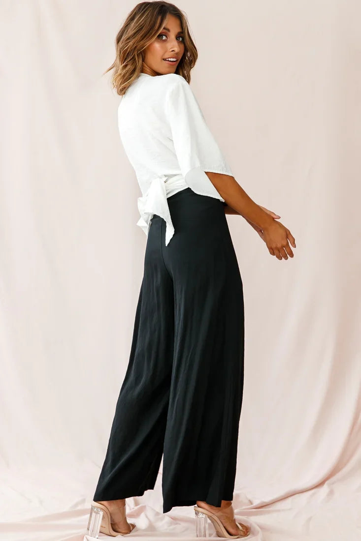 Saigon Wide Leg Eyelet Pants Black