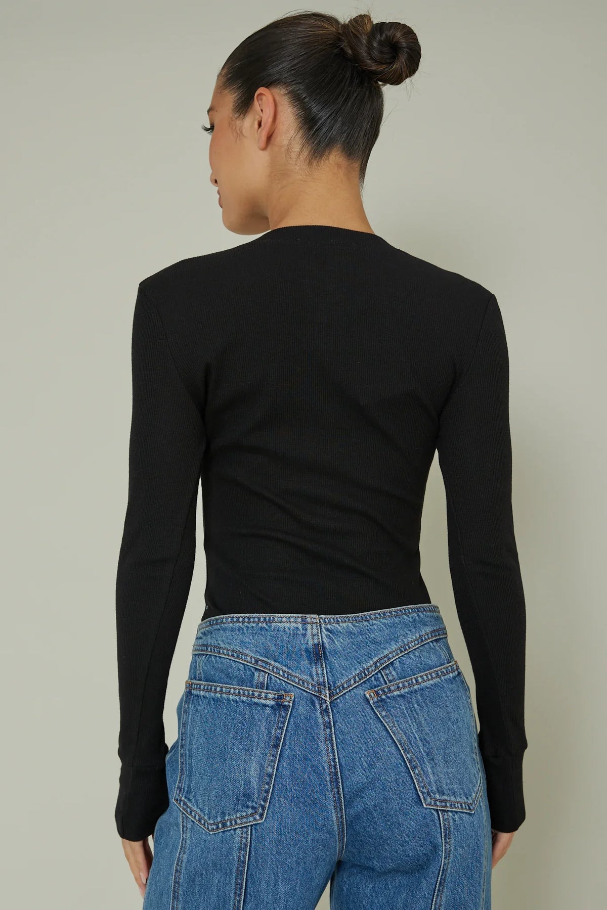 Henley Snap Front Bodysuit Black