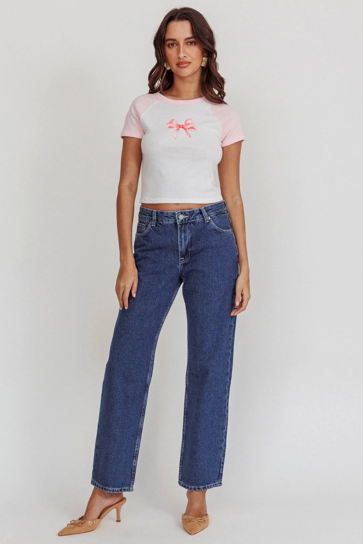 Melting Hearts Bow Raglan Tee White/Pink