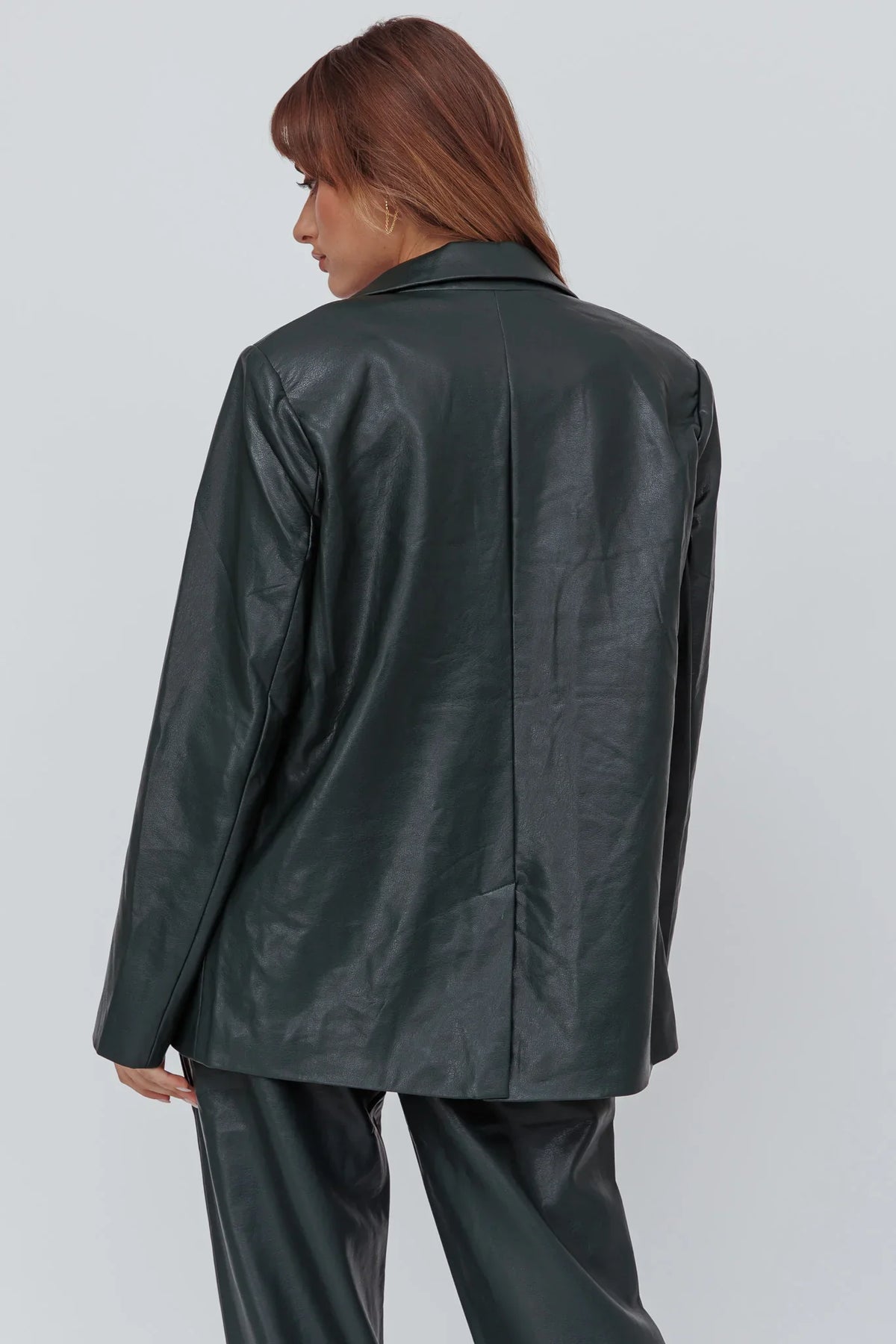Left On Read Faux Leather Jacket Hunter Green