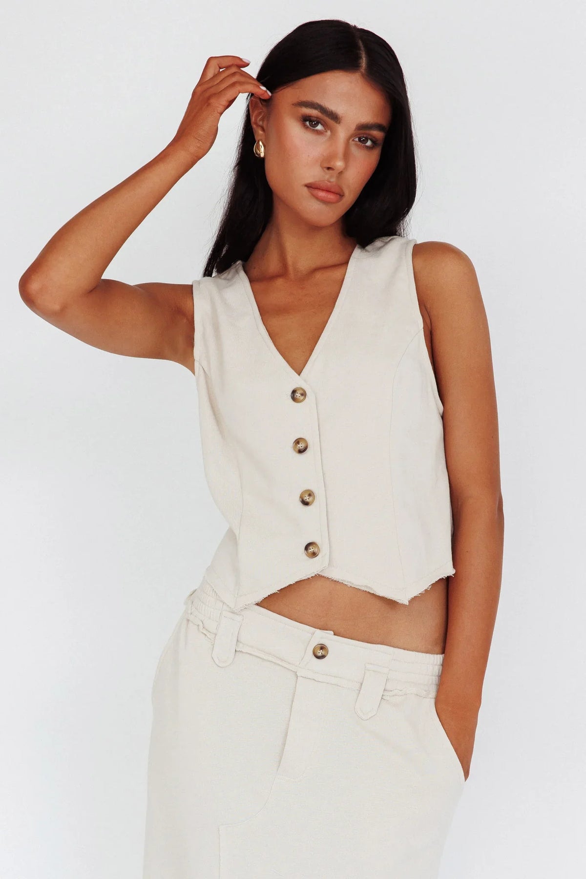Jaina Button Front Vest Top Seashell