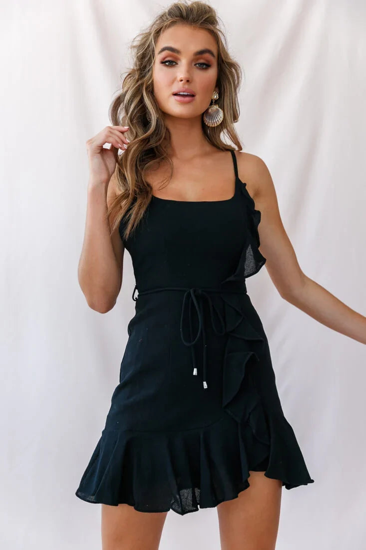 Hart Cami Strap Ruffle Mini Dress Black