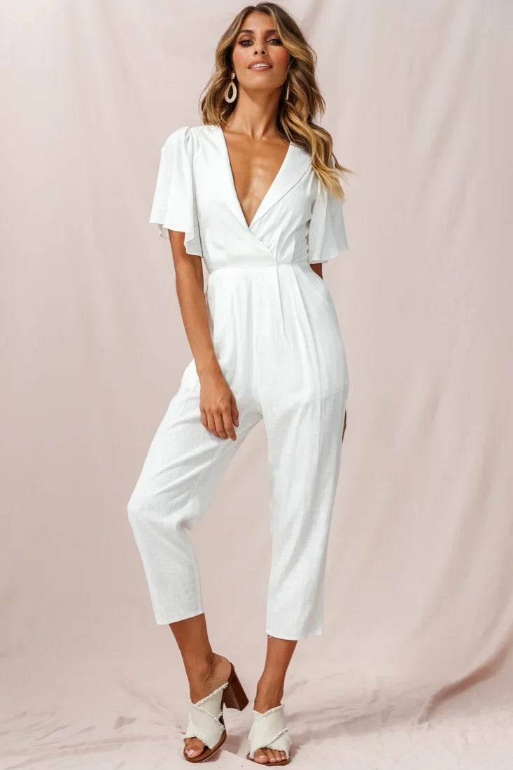 Dana Straight Leg Collared Neck Jumpsuit White
