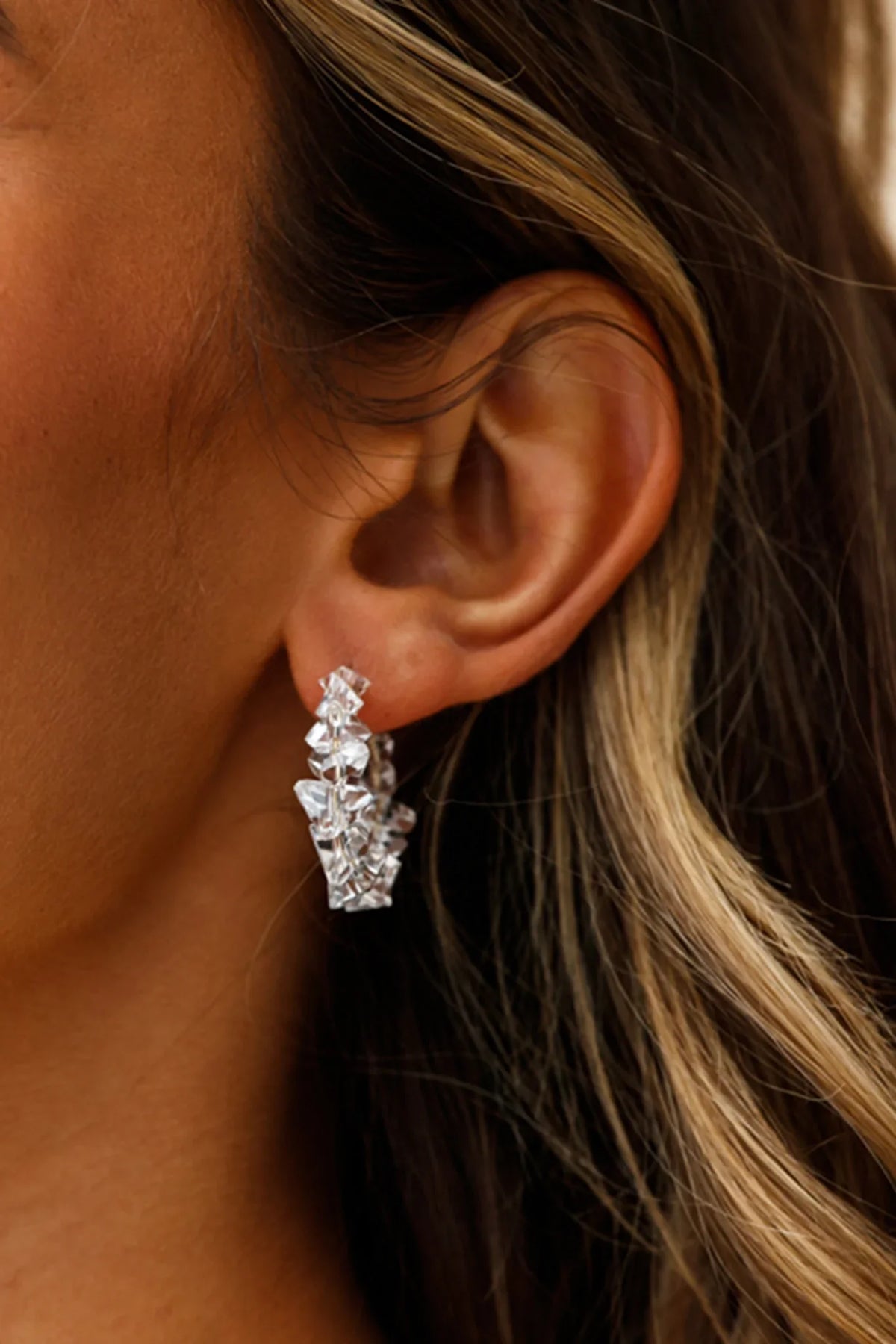 Hartley Clear Polished Stone Hoop Earrings