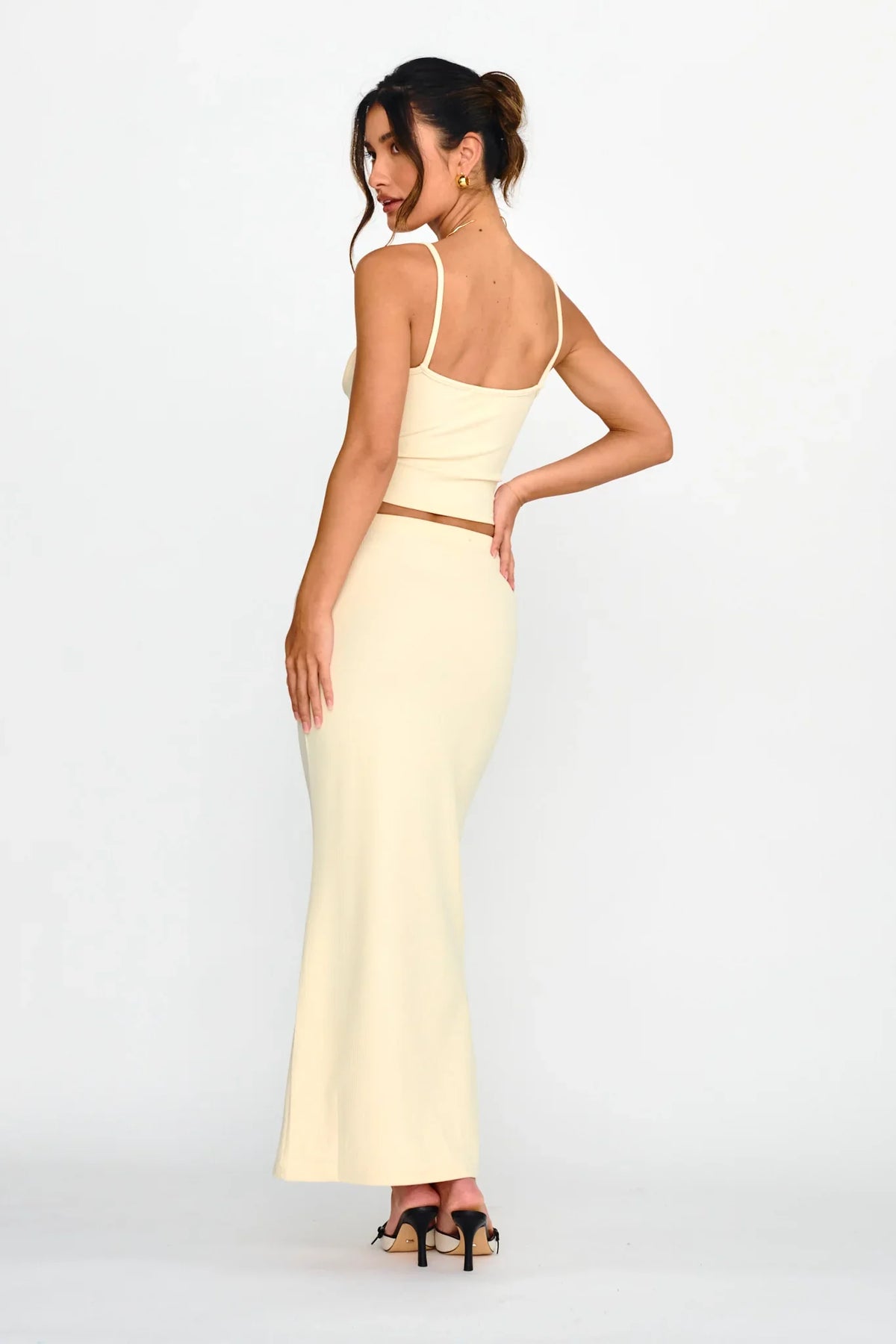 Strike A Pose Ribbed Maxi Skirt Cream