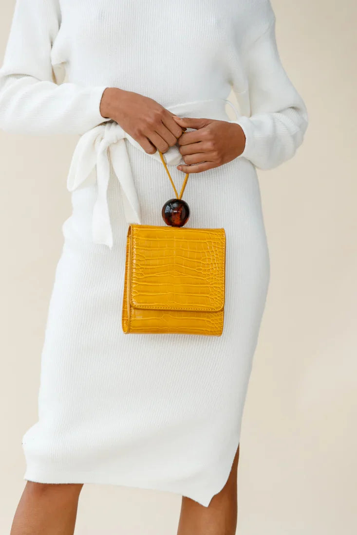 Audrey Wrist Strap Bead Purse Yellow
