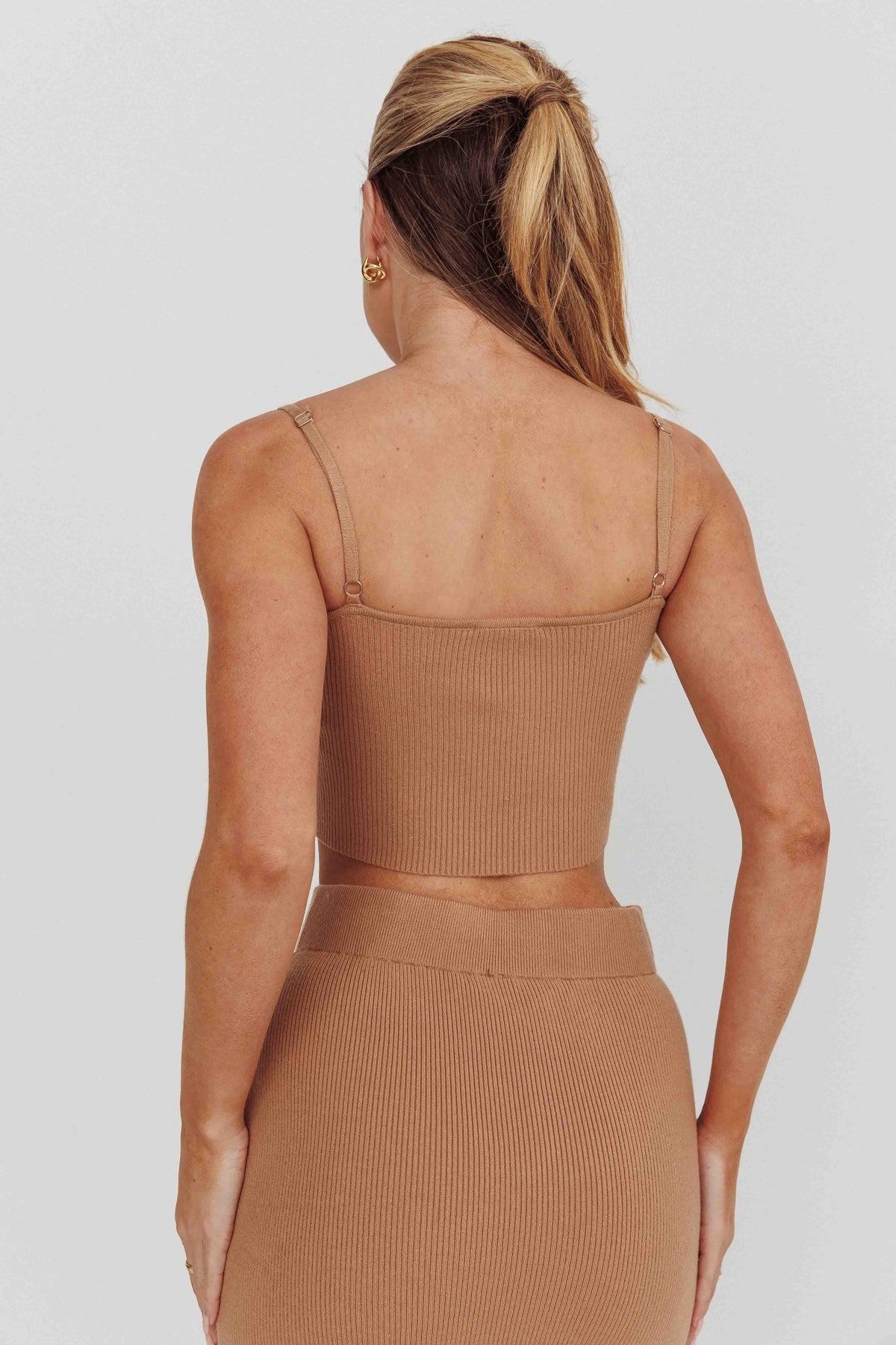Loverboy Cropped Ribbed Cami Top Camel